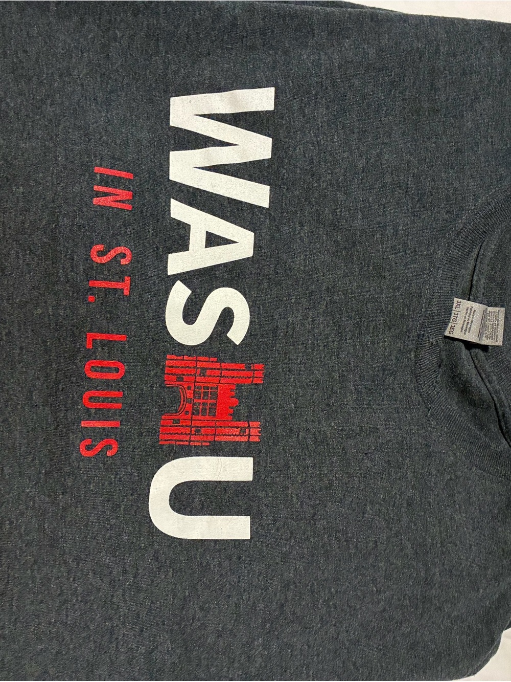 Gildan Dark Gray WAS U St. Louis Long Sleeve Tee with White and Red Print